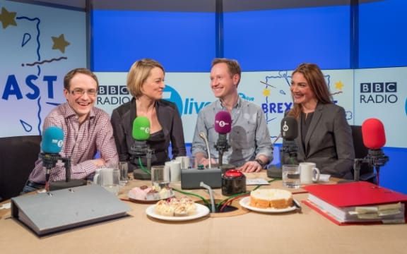 The Brexitcast crew- from left Chris Mason, BBC political editor Laura Kuenssberg, Adam Fleming and BBC Europe Editor Katya Adler