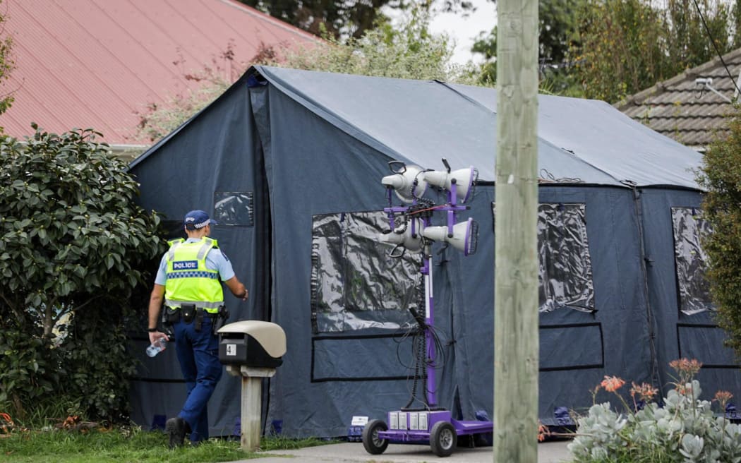 Police investigate a sudden death at a house in Gilberthorpes Road, Hei Hei, Christchurch, 11 April 2023.