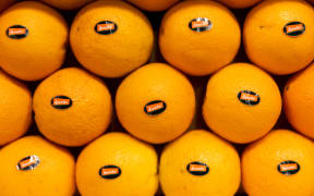 26 July 2022, Bavaria, Nuremberg: Organic oranges with Demeter stickers lie in a crate at the stand of the same name at the Biofach trade fair. The world's leading trade fair for organic food and the trade fair for natural cosmetics, Vivaness, were postponed from February to July due to corona. Photo: Daniel Karmann/dpa (Photo by DANIEL KARMANN / DPA / dpa Picture-Alliance via AFP)