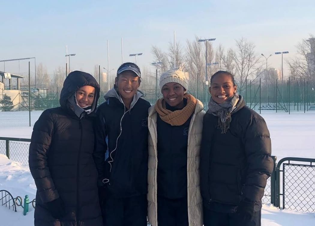Violet Apisah (PNG), Carol Lee (NMI), Abigail Tere-Apisah (PNG) and Steffi Carruthers (SAM) in Astana.
