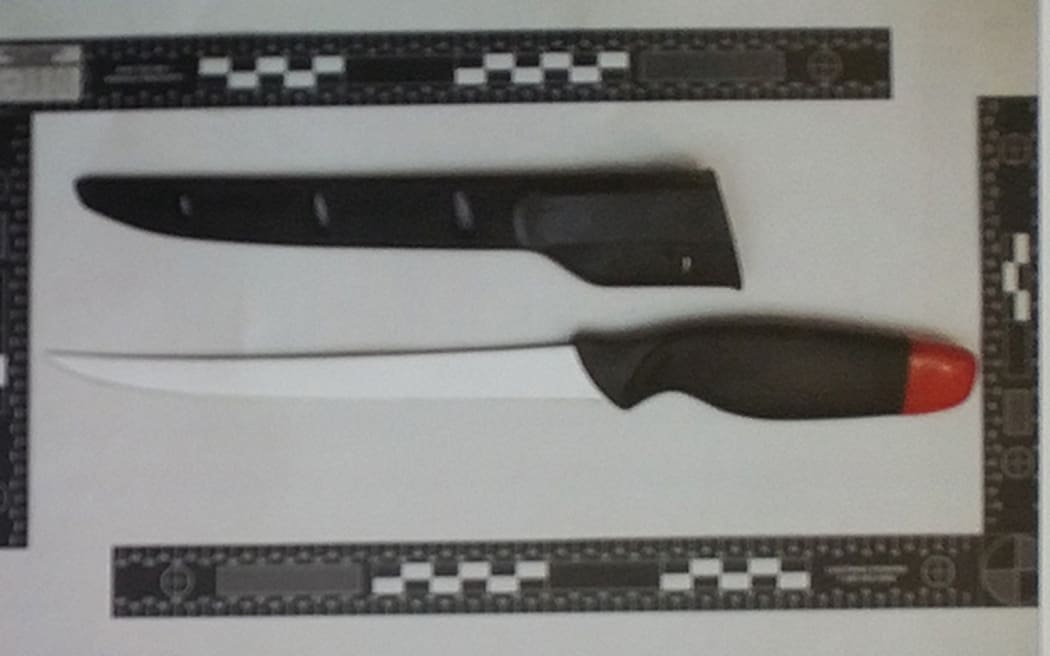 This fish filleting knife was found in a kitchen drawer inside the apartment of the man accused of raping and murdering Blessie Gotingco. The knife was later examined by ESR scientists and found to have the DNA of Mrs Gotingco on it.