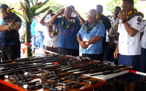 The Police Commissioner Egon Keil and Acting Prime Prime Minister Lautafi Selafi Fio Purcell at the launching of the gun amnesty in Samoa