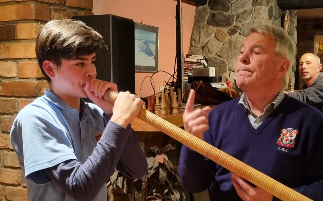 Ryan Bühler, 15, is the youngest of the Taranaki Swiss Club's alphorn players.