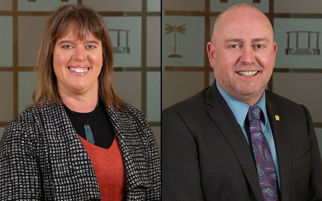 New Invercargill deputy mayor Rebecca Amundsen, and her predecessor Darren Ludlow.