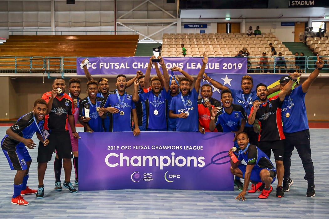 Kooline celebrate winning the first ever OFC Futsal Champions League.