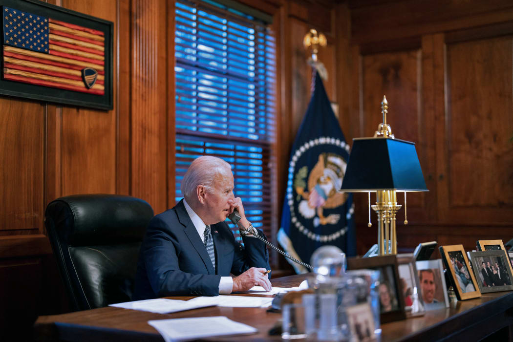 US President Joe Biden speaks on the phone to his Russian counterpart Vladimir Putin on diplomatic solutions to soaring Russia-West tensions over Ukraine