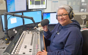 Radio Ngāti Porou manager Erana Keelan-Reedy on the mic at the station’s Ruatōria home. Keelan-Reedy worked for TVNZ and Māori Television, before being asked to join the station by her auntie, Mate Kaiwai.