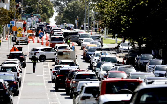 Traffic backs up in central Auckland after a crash on Carlton Gore Road.