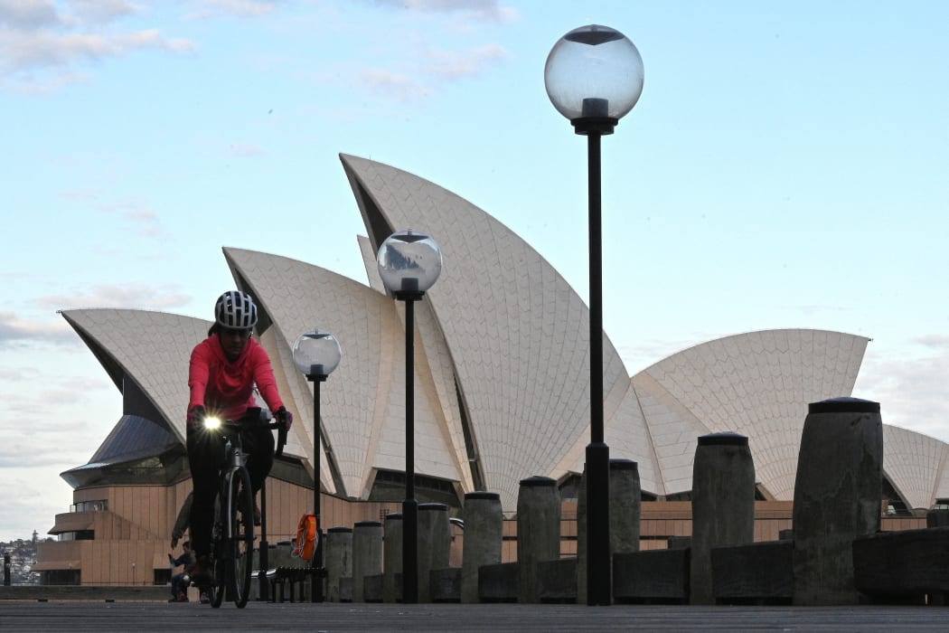 A cyclist in Sydney on Friday 27 August 2021 during the Covid-19 lockdown.