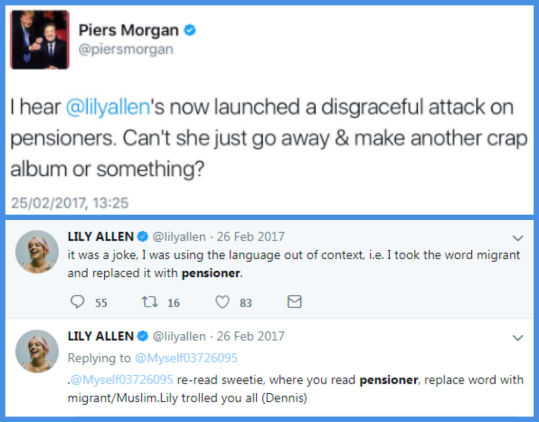 Piers Morgan and Lily Allen on Twitter