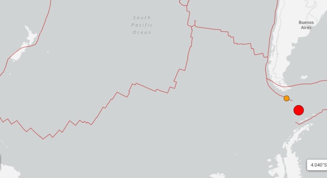 USGS map showing the distance of the Drake Passage earthquake from New Zealand.