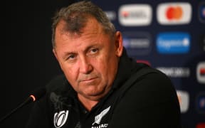 Ian Foster talks to the media during a press conference following an All Blacks training session