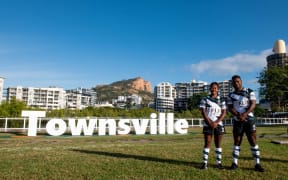 Fiji sevens captains Tokasa Seniyasi and Jerry Tuwai are all smiles ahead of the PacificAus Oceania Sevens.