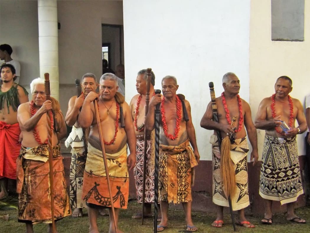 Some chiefs and orators of Malie village at the bestowal of the Malietoa title last month.