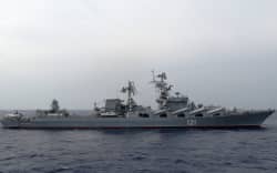 In this file photo taken on December 17, 2015 the Russian missile cruiser Moskva patrols in the Mediterranean Sea, off the coast of Syria, on December 17, 2015.
