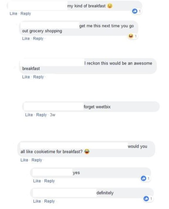 Facebook comments on the standards-breaching Cookie Time ad.