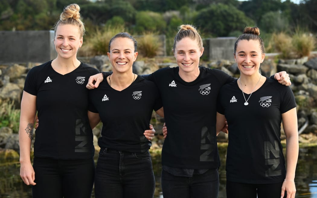 Caitlin Regal, Lisa Carrington, Teneale Hatton and Alicia Hoskin at the naming of the New Zealand women's canoe sprint team for the Tokyo Olympics.