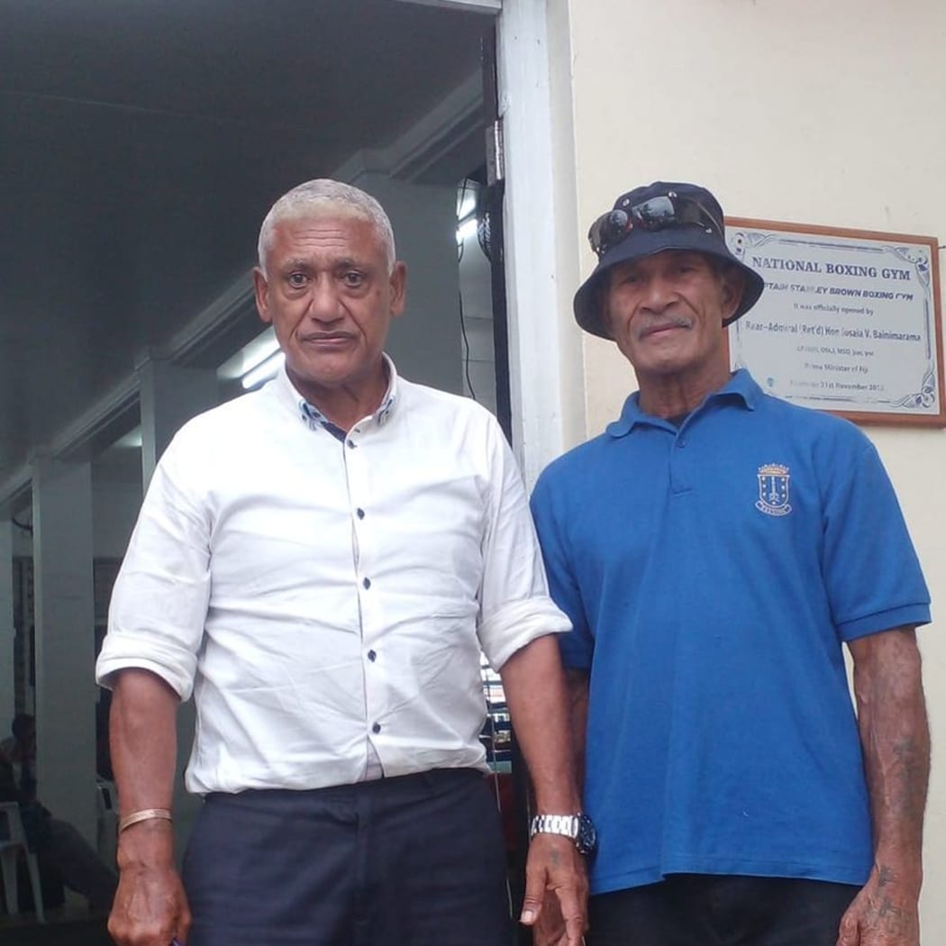 Setoki Mafi (on the left) with former Fijian boxer Epeli Katonivere in Suva.