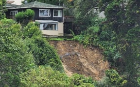 A land slip at Brighton Road, Parnell after heavy rain in Auckland.