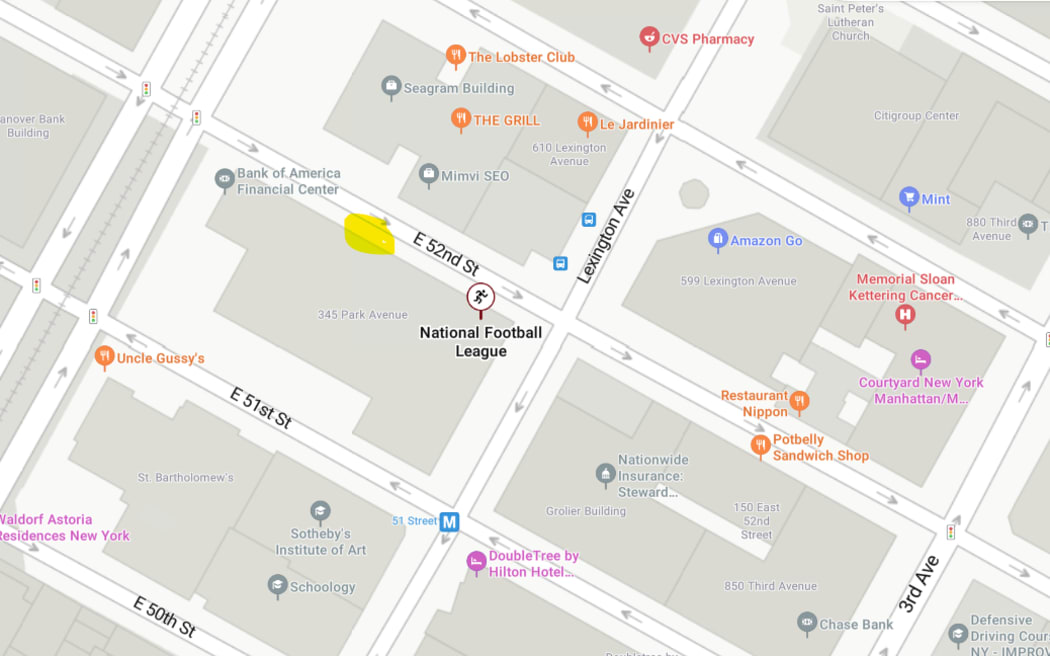 Yellow shows where the shooting took place in New York.