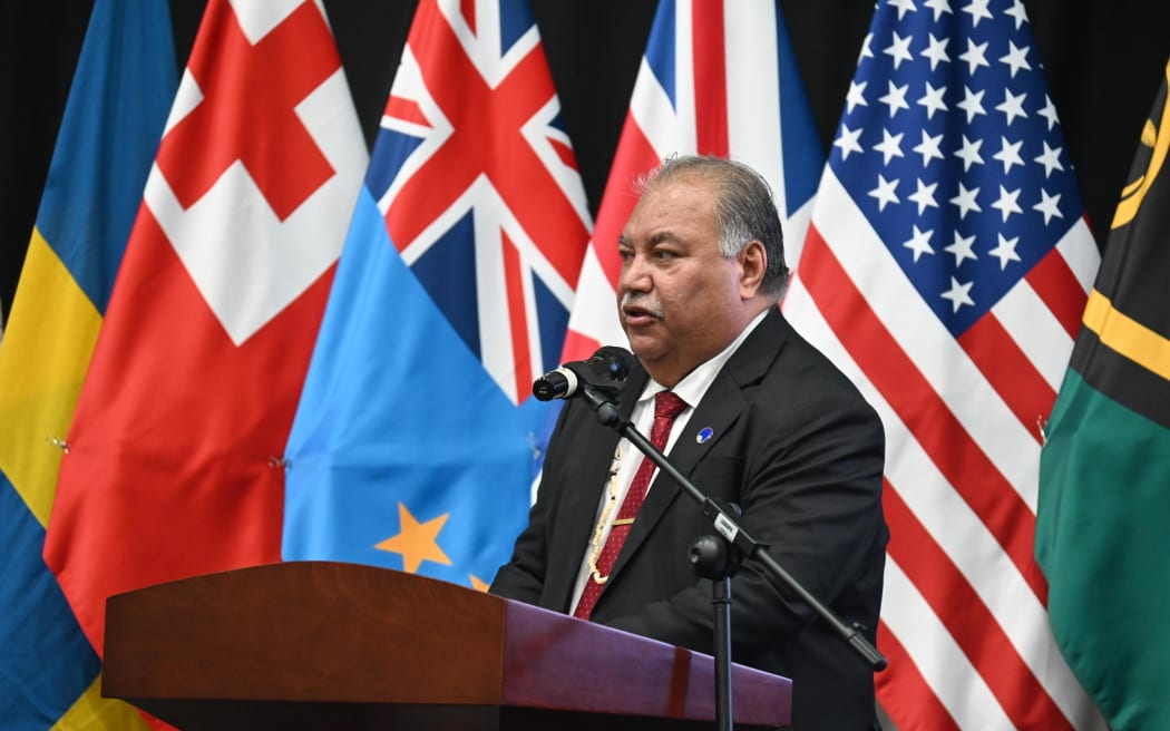Pacific Islands Forum Secretary General, Baron Divavesi Waqa, at the Honiara Summit on Pacific Islands Response to SDG14.4