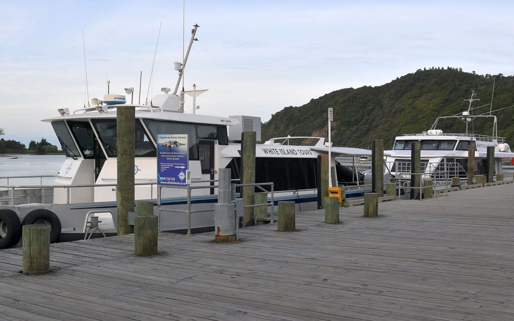 Boats belonging to White Island Tours are seen after tours were suspended in Whakatane on December 10, 2019, following the volcanic eruption on White Island the day before.