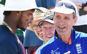 England's Jofra Archer signs autographs during the first test at Bay Oval.