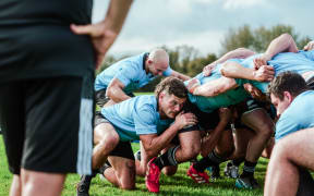 Lewis Craik packs down on the side on the NZ Under 85kg scrum as they prepare to play Sri Lanka.