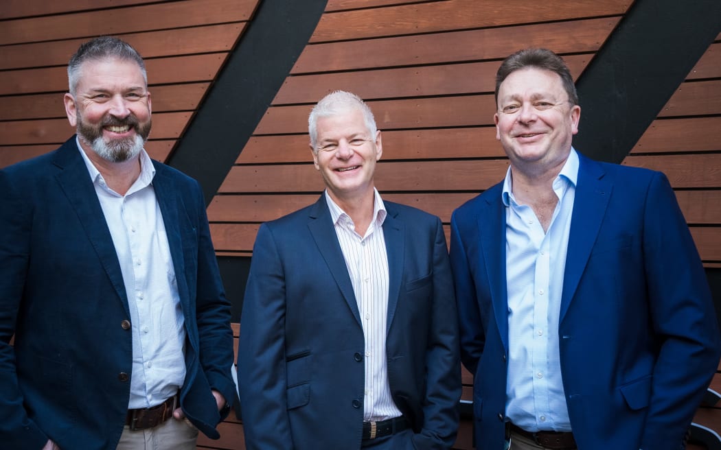 Qual IT co-founder Jon McPhee; Planit chief executive Mike Weale, Qual IT co-founder Shane Hewson,