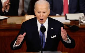 WASHINGTON, DC - MARCH 07: U.S. President Joe Biden delivers the State of the Union address during a joint meeting of Congress in the House chamber at the U.S. Capitol on March 07, 2024 in Washington, DC. This is Biden’s last State of the Union address before the general election this coming November.   Chip Somodevilla/Getty Images/AFP (Photo by CHIP SOMODEVILLA / GETTY IMAGES NORTH AMERICA / Getty Images via AFP)