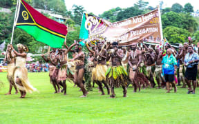 The Vanuatu delegation at the opening ceremony of the 6th Melanesian Arts Festival in Honiara Solomon Islands. June 2018