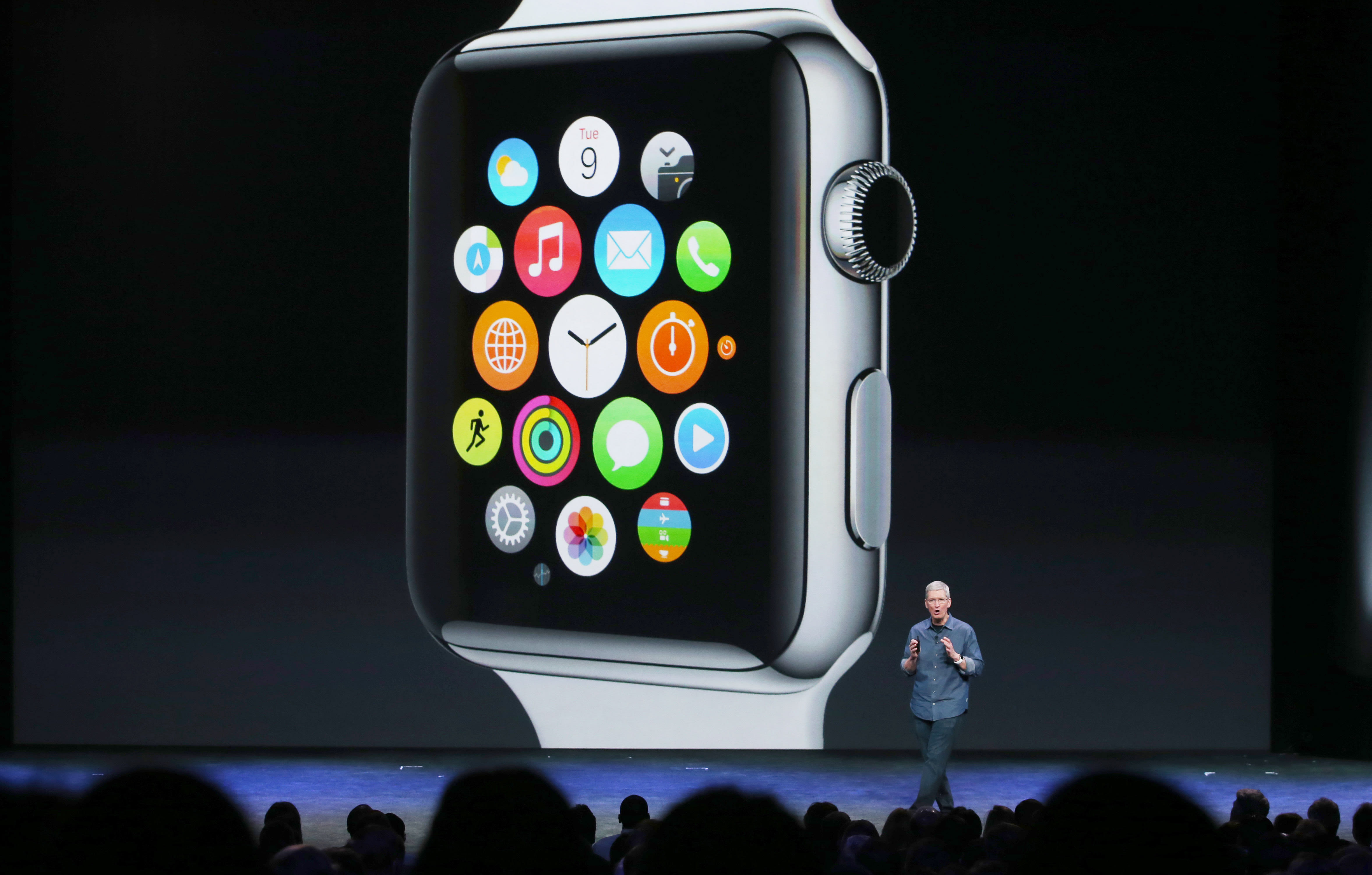 Apple CEO Tim Cook unveils the Apple Watch in September 2014.