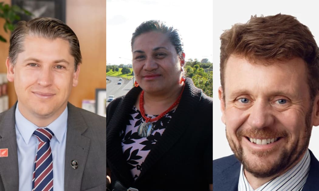 From left, Transport Minister Michael Wood, Māngere-Ōtāhuhu Local Board chair Lemauga Lydia Sosene and light rail Establishment Unit chief executive Tommy Parker.