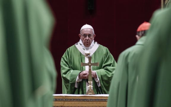 Pope Francis attends a Eucharistic celebration in the Vatican during the last day of a global child protection summit for reflections on the sex abuse crisis within the Catholic Church.