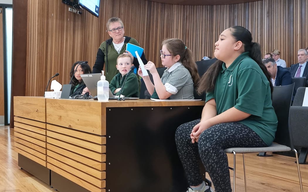 The Bromley School students address Christchurch City Council.