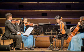 String Quartet The Hillbillies performing on stage at Auckland Town Hall