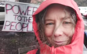 Kaipara District Councillor Victoria del la Varis-Woodcock at the Wellington anti-vaccine, anti-mandate protest