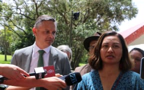 Green Party co-leaders James Shaw and Marama Davidson at Waitangi.
