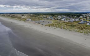 An aerial view of Foxton Beach township, inland from Foxton, in Manawatū.