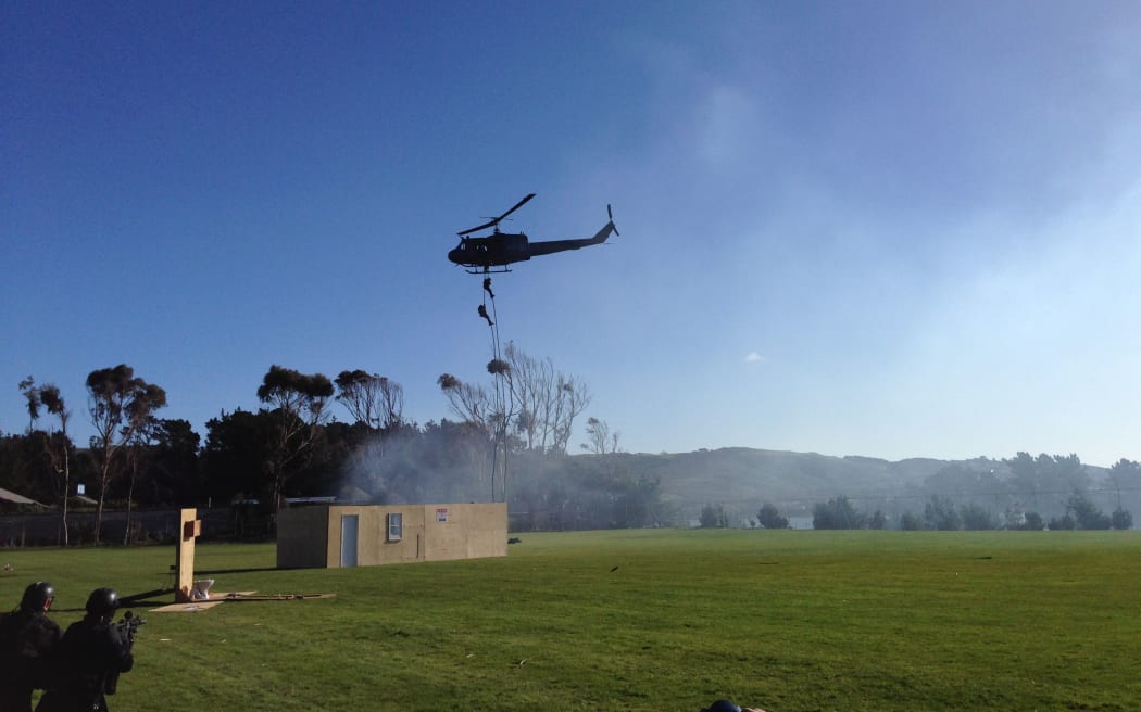 A mock Armed Offenders Squad display at the Police College in Porirua to mark the squad's 50th anniversary.