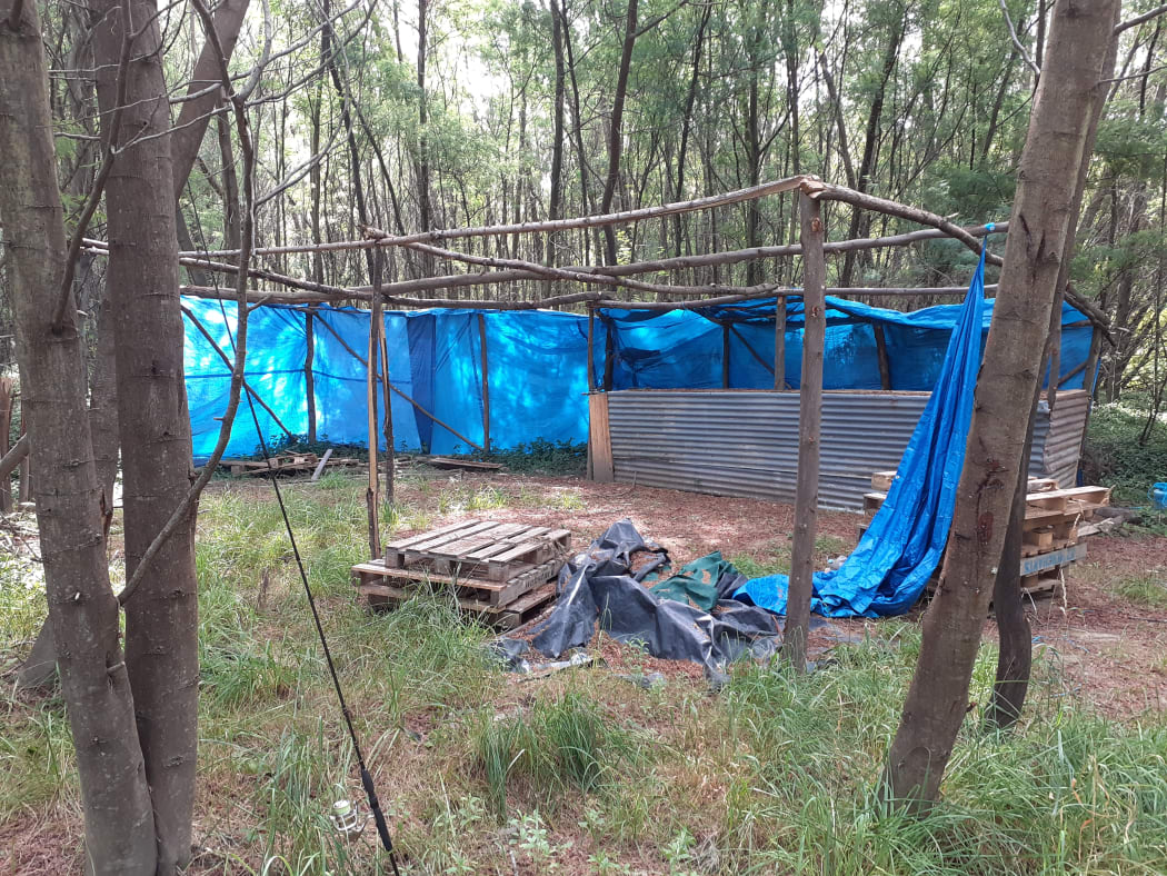 Council rangers have found and pulled down a “large, unauthorised campsite” near the Waikakaho River, off Kaituna-Tuamarina Rd