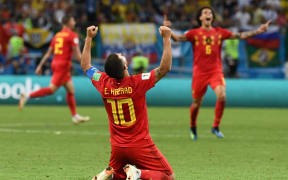 Eden Hazard celebrates beating Brazil