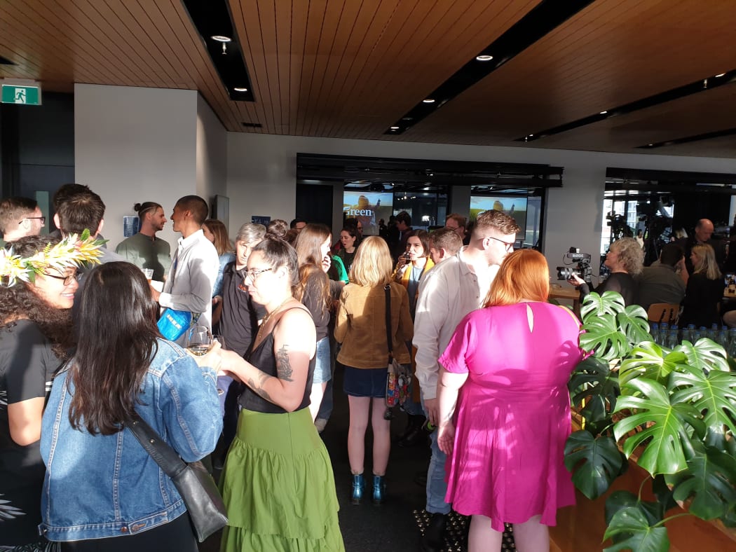 Guests arriving at the Green Party's election night party at the Grid X building in Auckland.