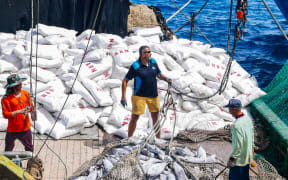 Offshore Fisheries Advisor Francisco Blaha (right) on board a purse seiner in Majuro
