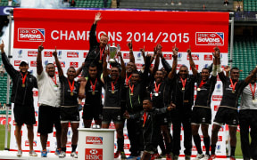 Fiji lift the Sevens World Series title in London.