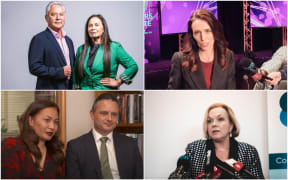 Māori Party co-leaders John Tamihere and Debbie Ngarewa-Packer, Labour leader Jacinda Ardern, Green Party co-leaders Marama Davidson and James Shaw and National leader Judith Collins.