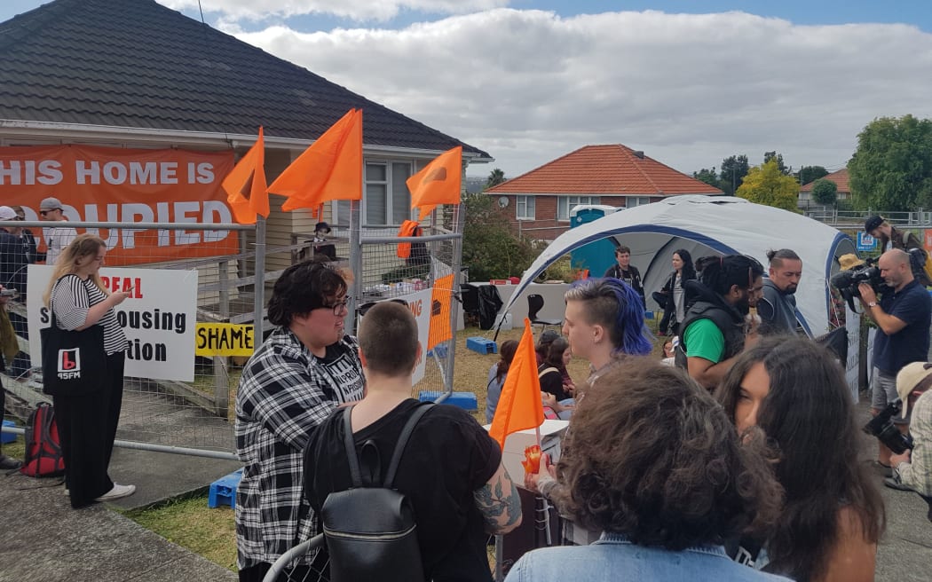 Supporters outside Ioela Rauti's house.