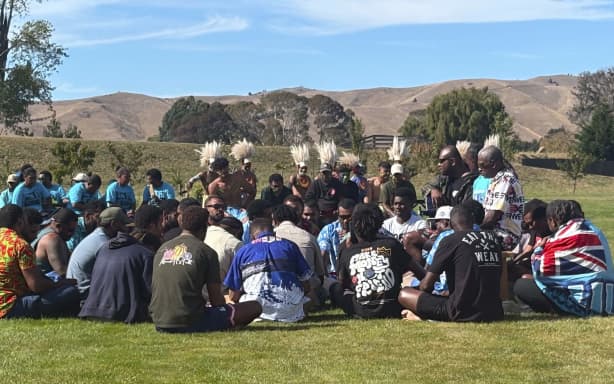 Fijian RSE workers in Blenheim performing at a Fiji community event.