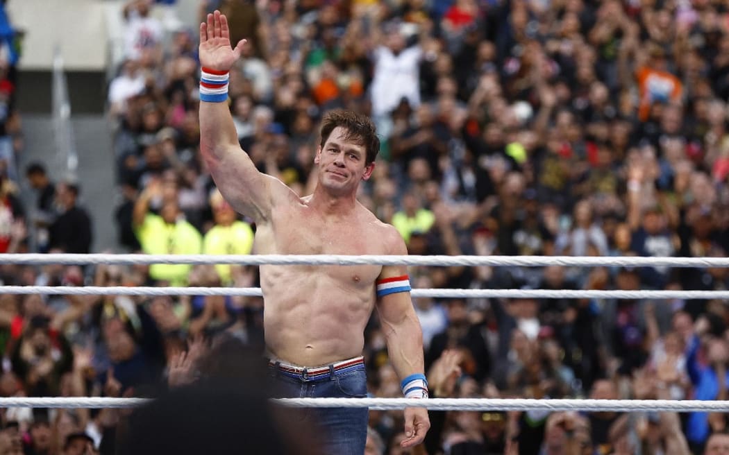 INGLEWOOD, CALIFORNIA - APRIL 01: John Cena during WrestleMania Goes Hollywood at SoFi Stadium on April 01, 2023 in Inglewood, California.   Ronald Martinez/Getty Images/AFP (Photo by RONALD MARTINEZ / GETTY IMAGES NORTH AMERICA / Getty Images via AFP)