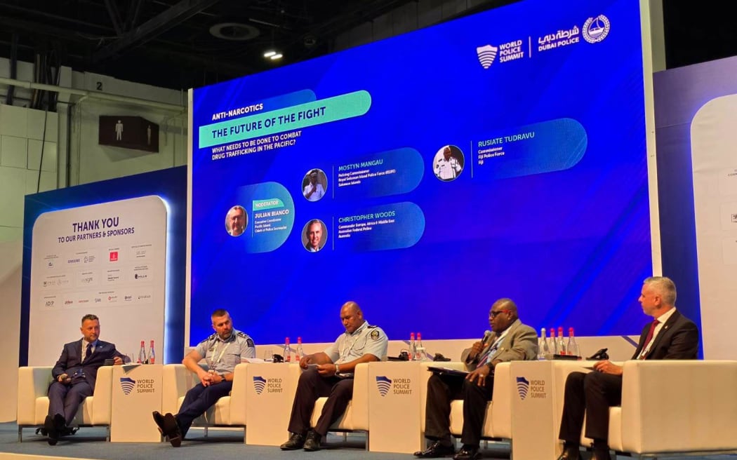 Fiji Police Force Commissioner Rusiate Tudravu, Royal Solomon Islands Police Force Commissioner Mostyn Mangau and New Zealand Police Assistant Commissioner Bruce O’Brien, participated in a fireside chat at the World Police Summit in Dubai, United Arab Emirates.